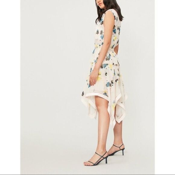 Self Portrait Midi Pink Dress Floral Sheer Tier Chiffon Size 4 - Picture 5 of 11